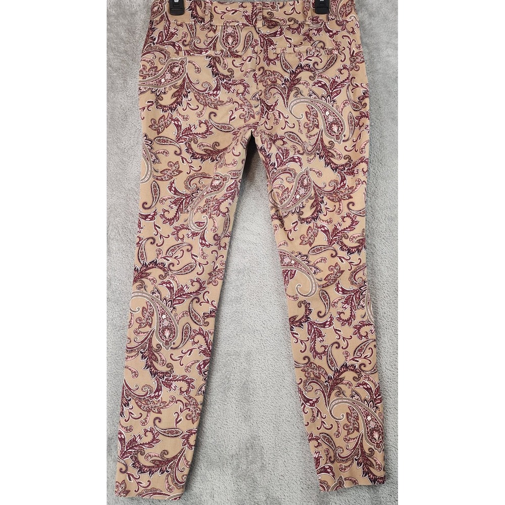 New York & Company Pants Womens Size 6 Paisley Print Tan Burgundy‎ Slim Ankle